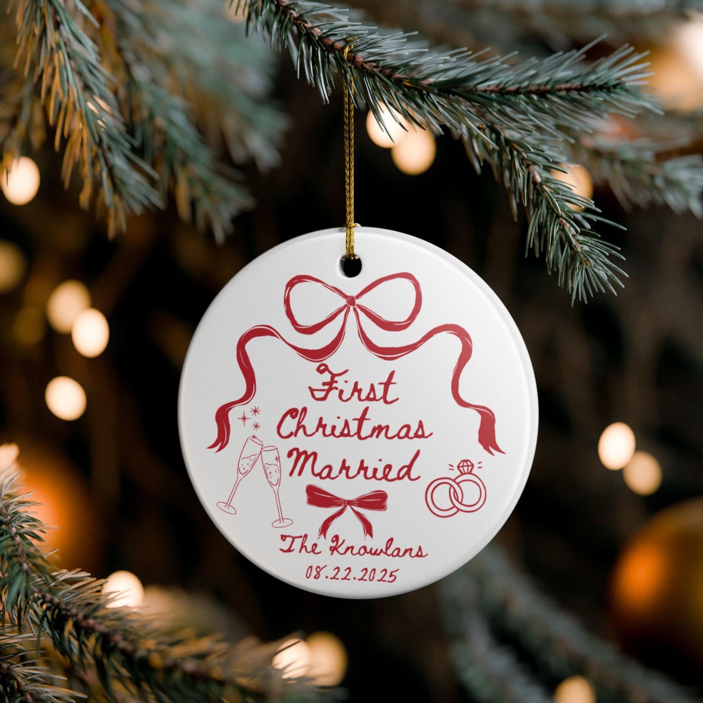 Custom First Christmas Married Ornament, Unique Personalized Gift for Couples, Holiday Decor for Newlyweds