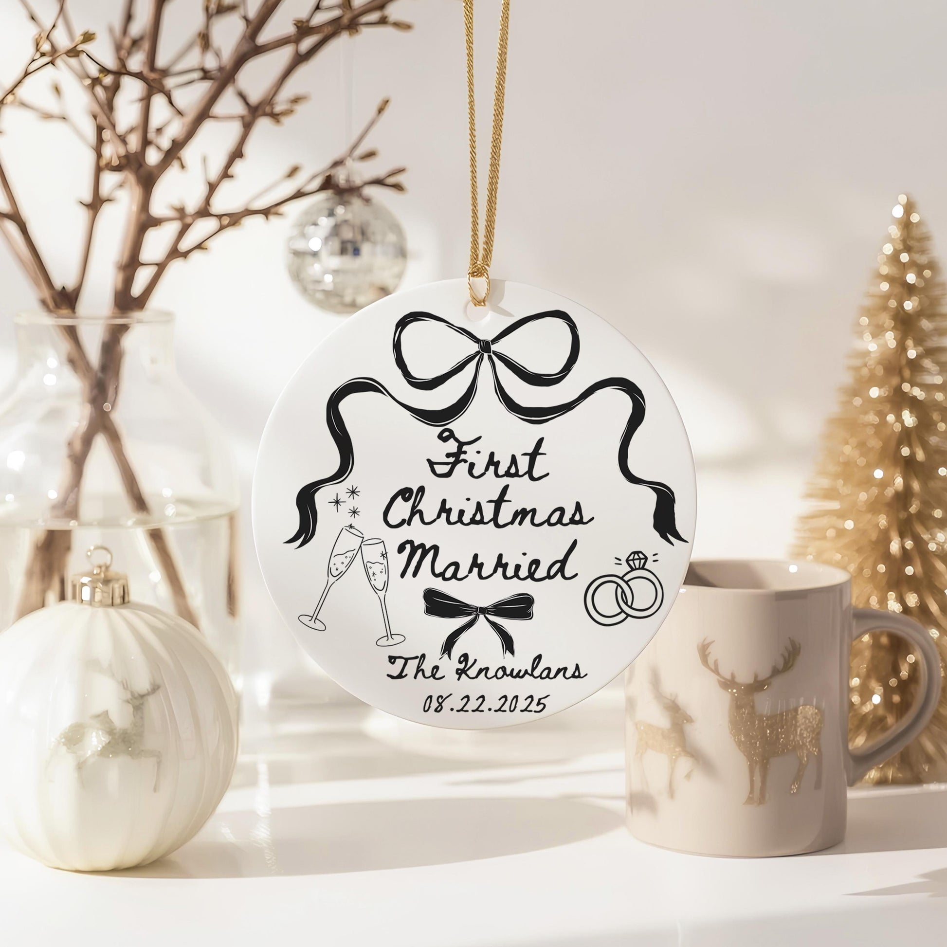 Custom First Christmas Married Ornament, Personalized Couple Gift, Unique Holiday Decor for Newlyweds