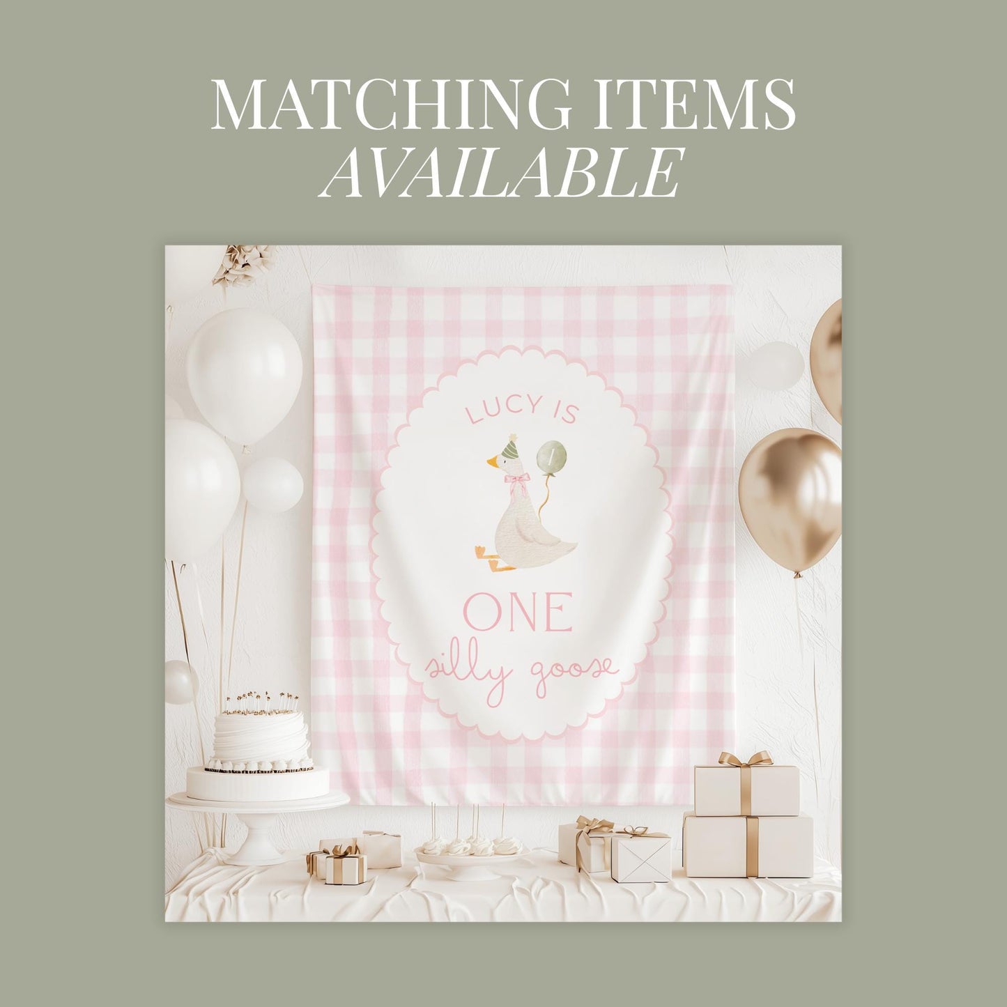 One Silly Goose Birthday Invite Pink Gingham First Birthday 1st Birthday Silly Goose Decor Editable  Invitation Nursery Rhyme Birthday