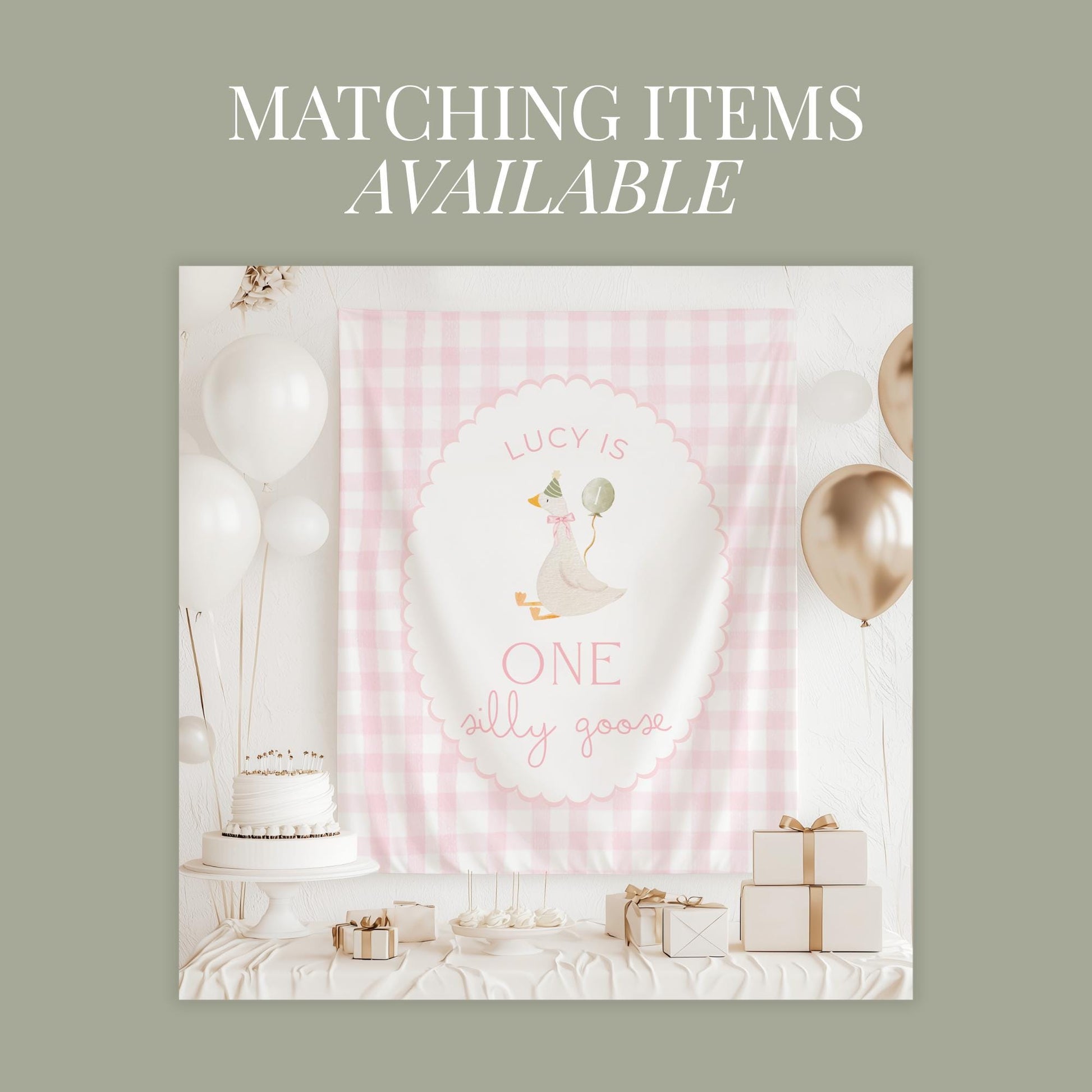 One Silly Goose Birthday Invite Pink Gingham First Birthday 1st Birthday Silly Goose Decor Editable  Invitation Nursery Rhyme Birthday