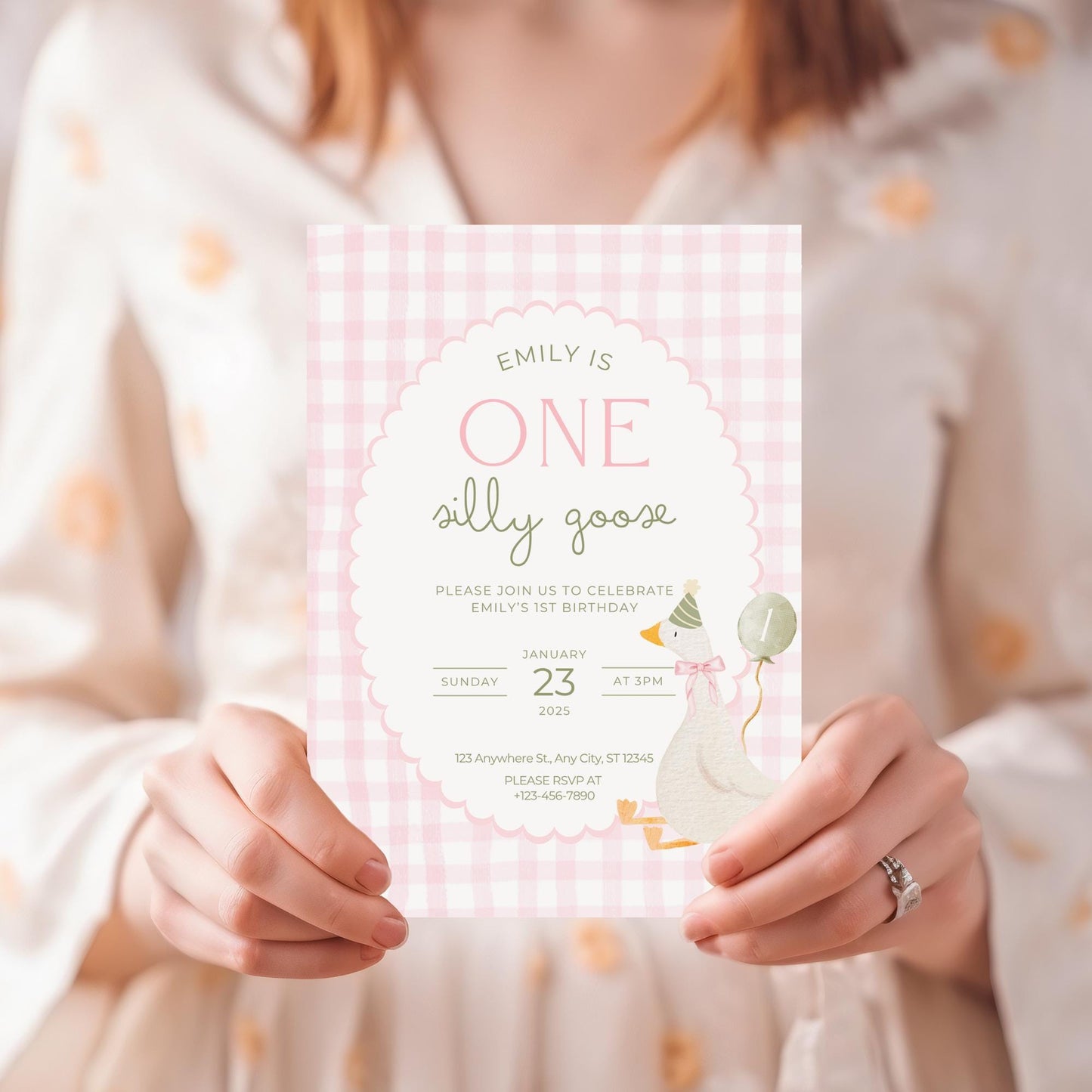 One Silly Goose Birthday Invite Vintage Floral First Birthday 1st Birthday Silly Goose Decor Editable  Invitation Nursery Rhyme Birthday