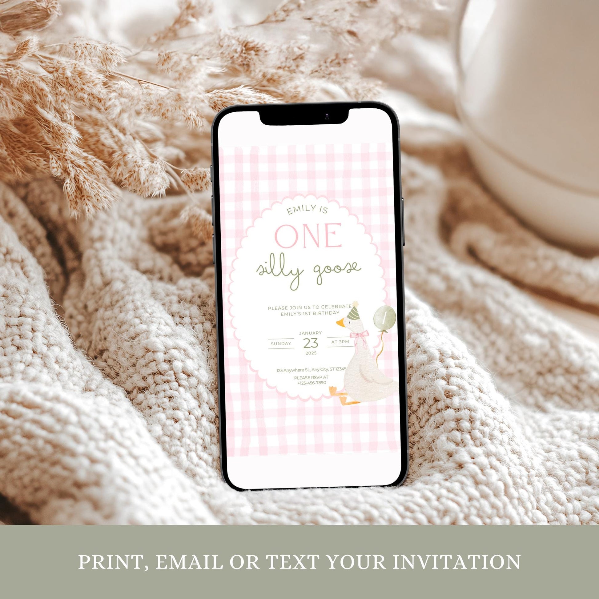 One Silly Goose Birthday Invite Vintage Floral First Birthday 1st Birthday Silly Goose Decor Editable  Invitation Nursery Rhyme Birthday