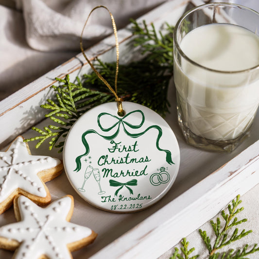 Custom First Christmas Married Ornament, Unique Wedding Gift for Couples, Personalized Holiday Keepsake