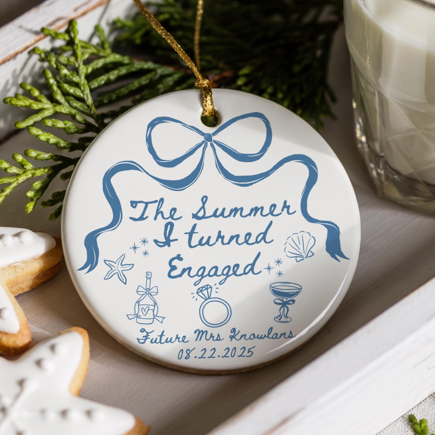 Custom Engagement Christmas Ornament Summer I Turned Engaged Ornament Personalized Newly Engaged Gift Bridal Shower Engagement Ornament