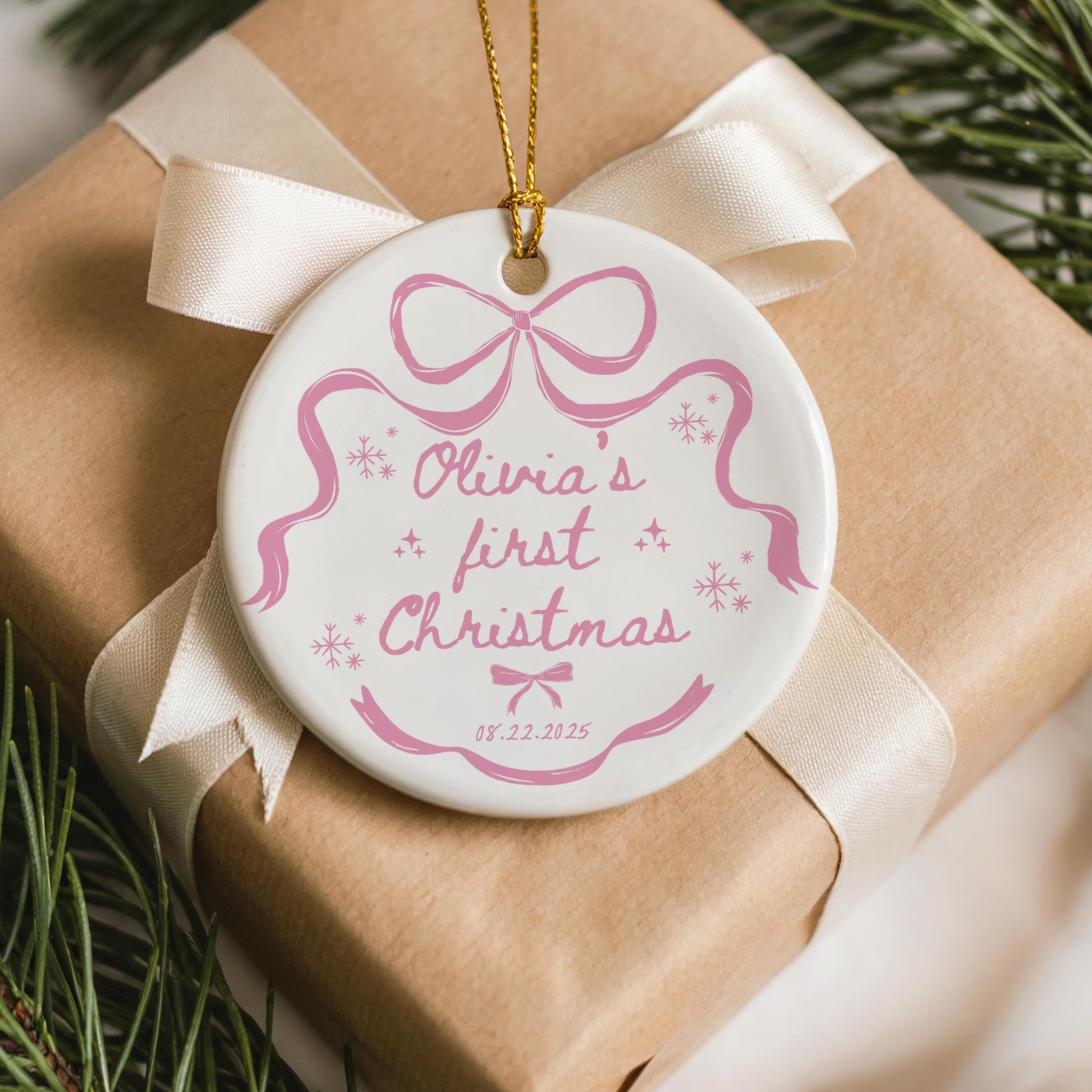 Baby&#39;s First Christmas Ornament Girl Personalized First Christmas Keepsake New Baby Ornament Coquette Christmas Ornament Gift for New Baby