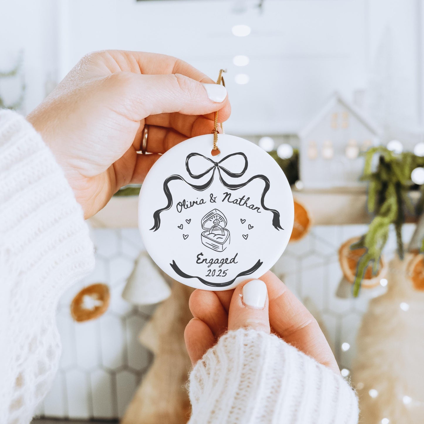 engaged christmas ornament, custom, first Christmas, gift, personalized, engagement, keepsake, couples