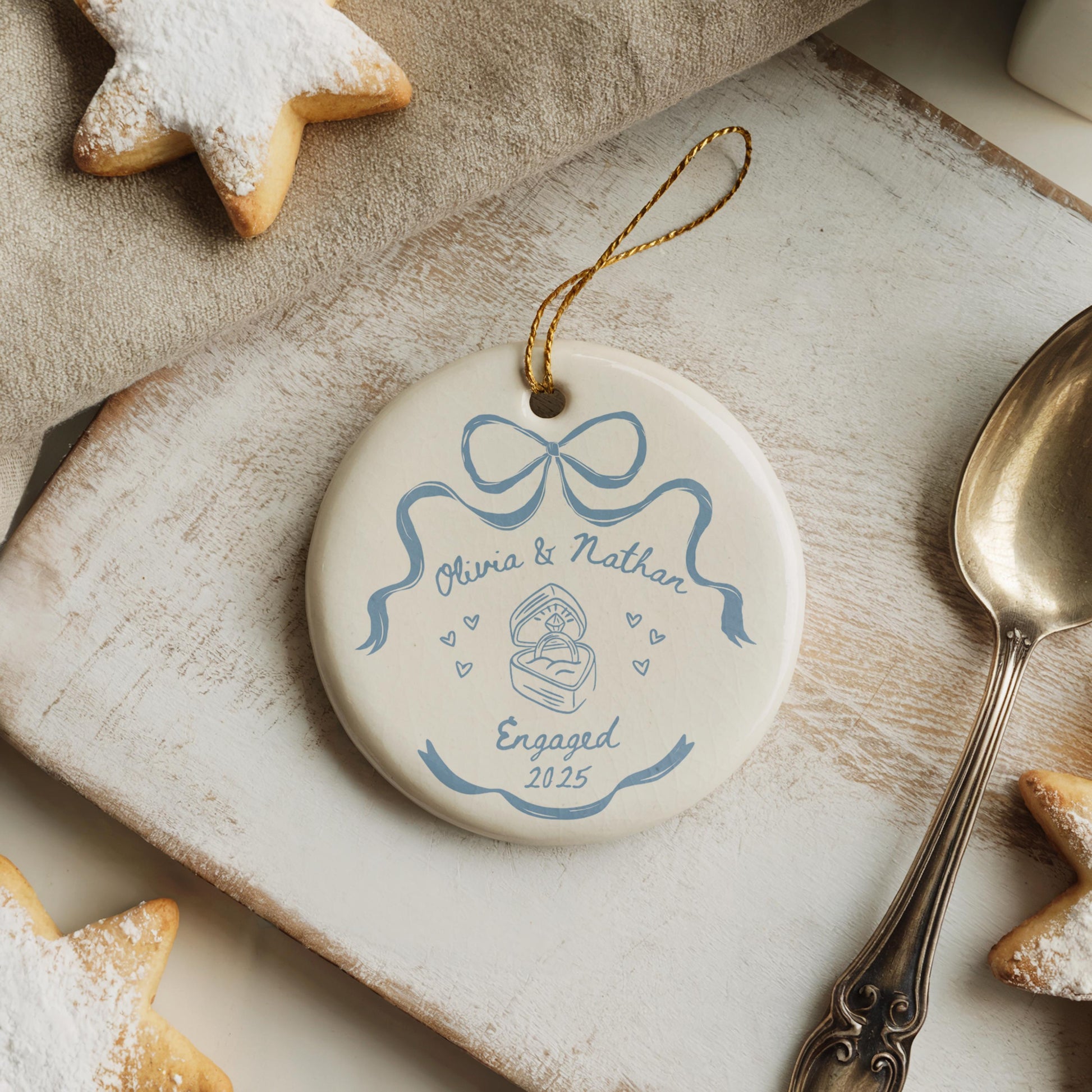 engaged christmas ornament, personalized, couples, keepsake, unique, engagement gift, first Christmas