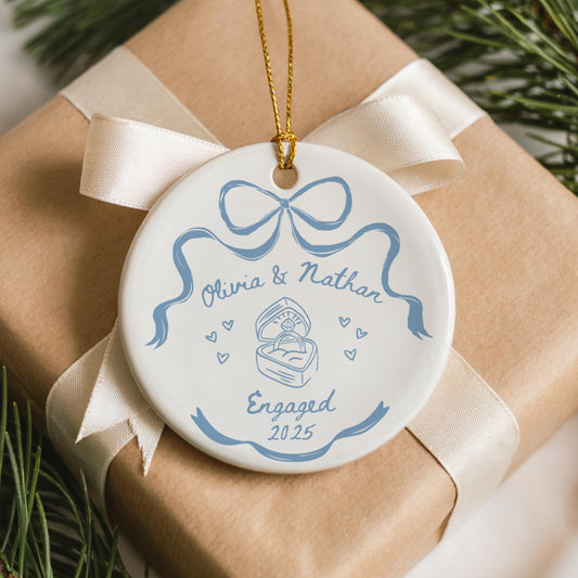 engaged christmas ornament, personalized, engagement gift, couples, custom, first Christmas, keepsake