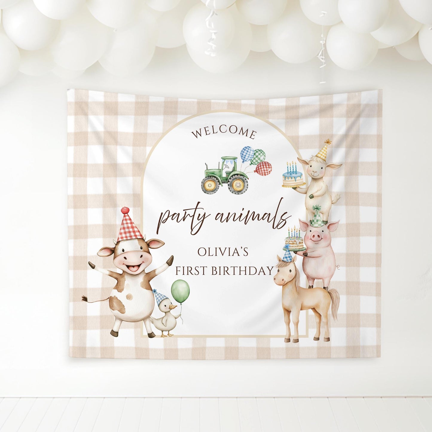 Farm Birthday Personalized Banner 1st Birthday Farm Animals Party Decor Photo Backdrop Barnyard Custom Sign Calling All Party Animals