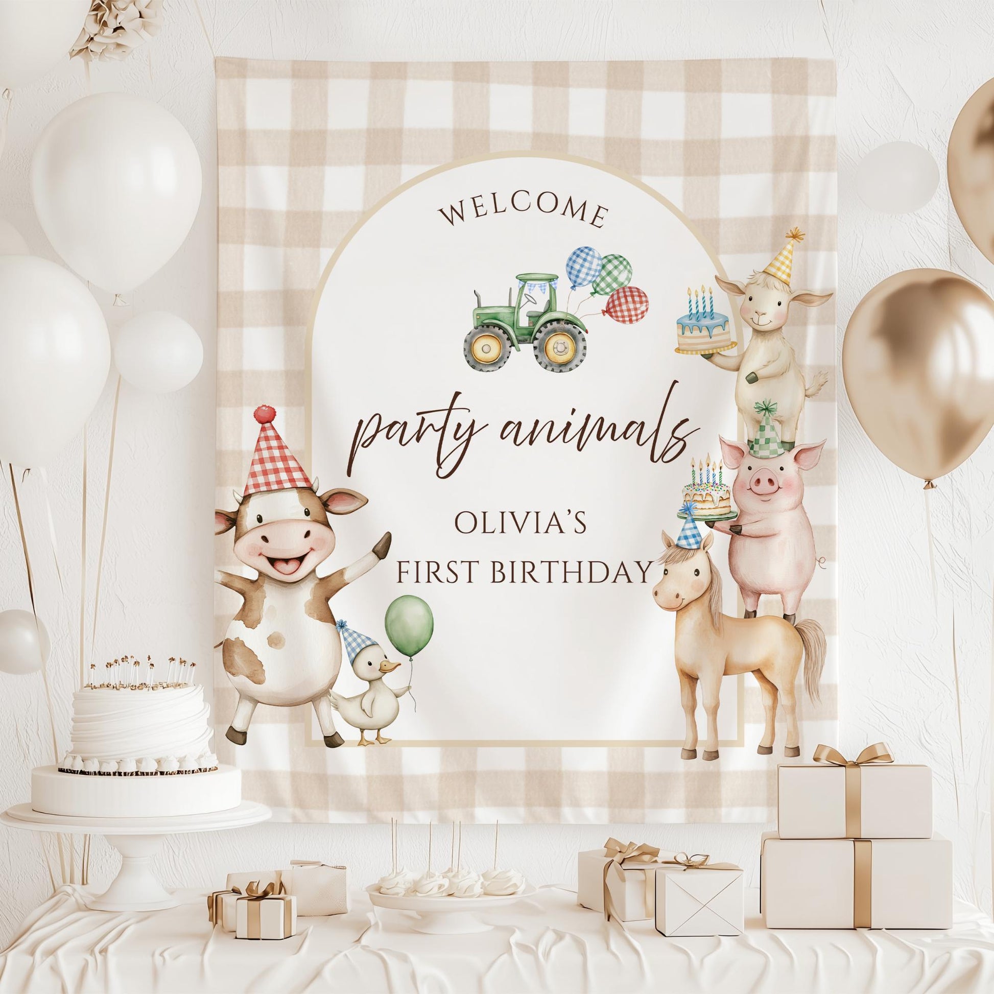 Farm Animal Birthday Welcome Sign Tapestry Calling All Party Animals Sign Barnyard Birthday Party Decor Farm Theme 1st Birthday Backdrop