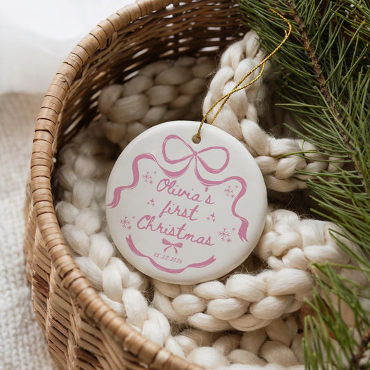 Baby&#39;s First Christmas Ornament Girl Personalized First Christmas Keepsake New Baby Ornament Coquette Christmas Ornament Gift for New Baby