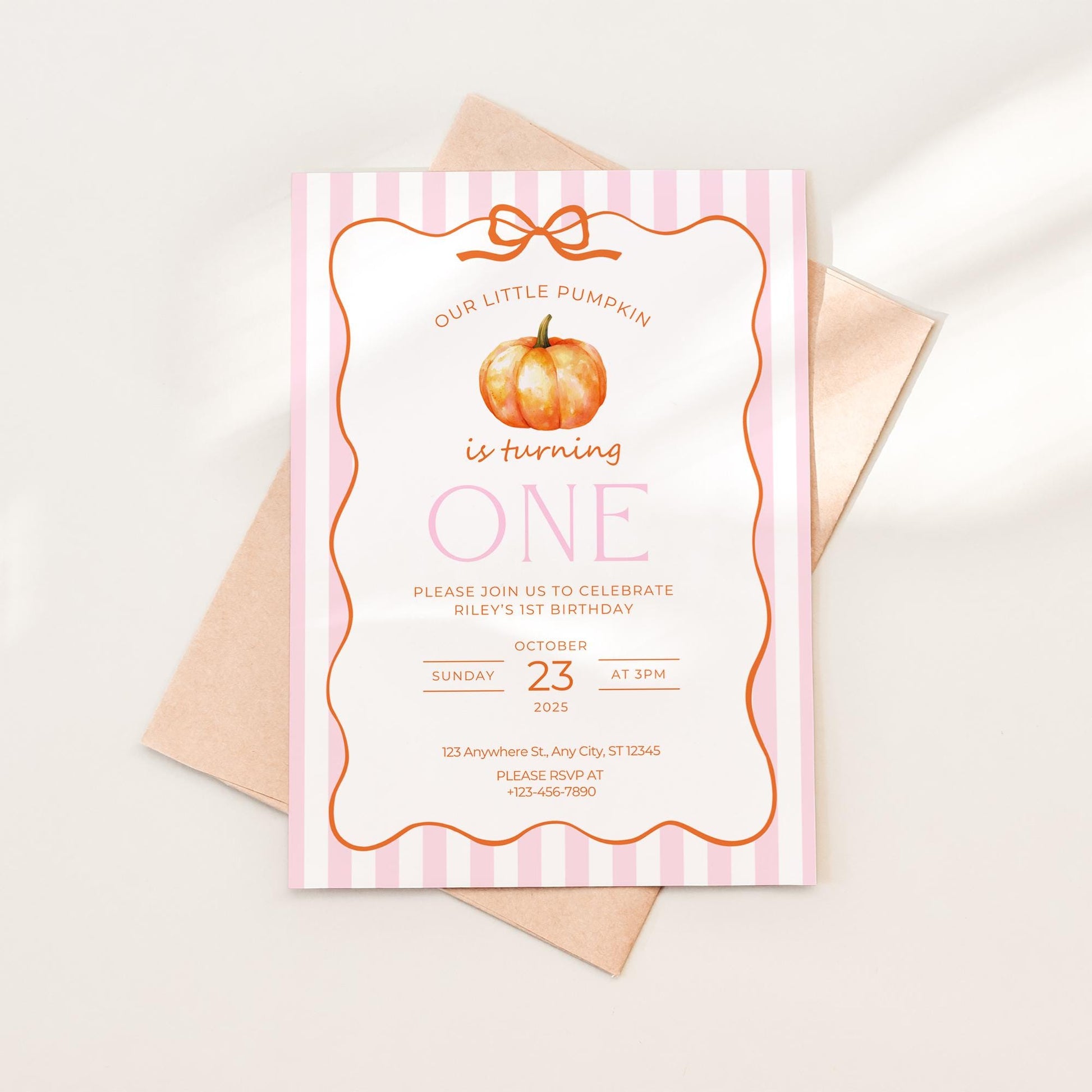 Our little pumpkin is turning one invitation, Creative Editable First Birthday Invite, Fall Pumpkin Theme