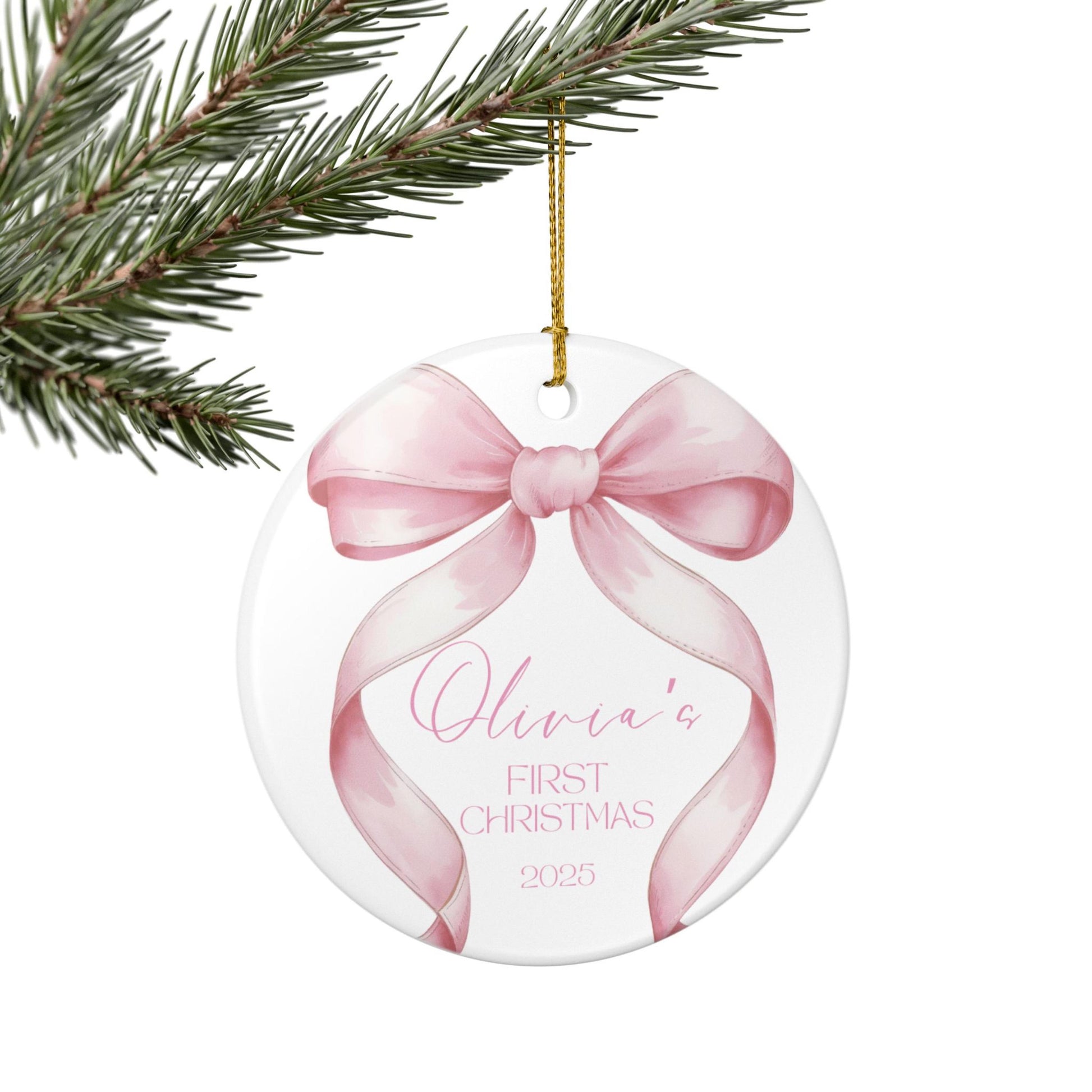 Baby First Christmas, Pink Bow Christmas, Christmas Ornament, Custom Baby Ornament, New Baby Ornament, Newborn Ornaments, Baby Name Ornament, Baby Keepsake Gift, Personalized Baby, Girl First Christmas, Baby Girl Ornament, Baby Girl Christmas, Pink Bows Ornament