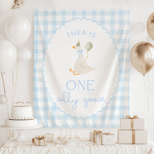 One Silly Goose Birthday Personalized Banner 1st Birthday Silly Goose Party Decor Photo Backdrop Goose Custom Banner First Birthday Ideas