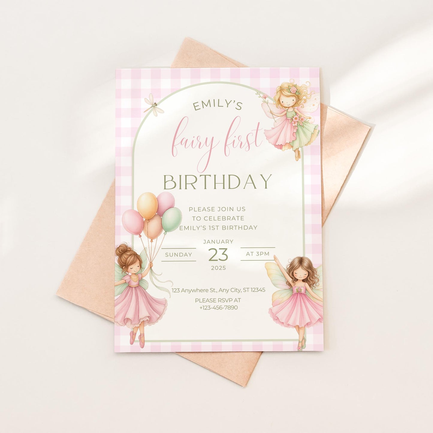 Fairy First Birthday Invitation Girl Enchanted Garden Party Fairy First Invite Wildflower Fairy Birthday Whimsical 1st Birthday Template