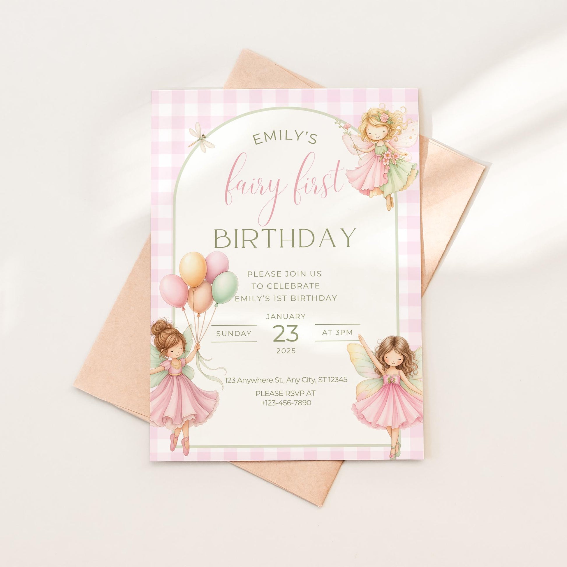 Fairy First Birthday Invitation Girl Enchanted Garden Party Fairy First Invite Wildflower Fairy Birthday Whimsical 1st Birthday Template
