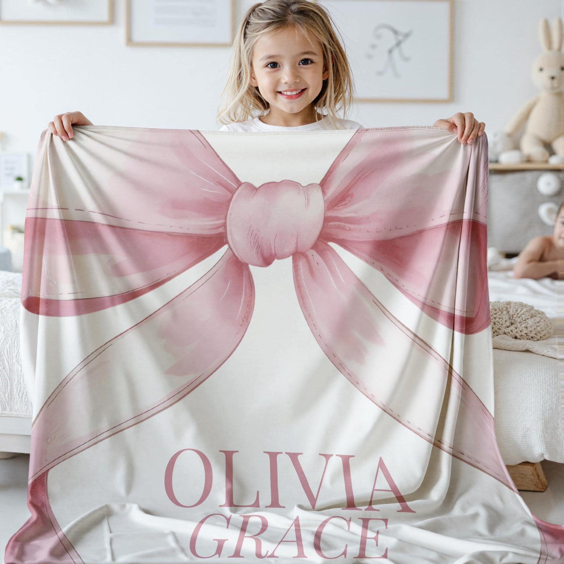 Pink Bow Personalized Blanket Baby Girl Coquette Blanket Gingham Baby Blanket Custom Baby Gift Girl Baby Shower Gift New Baby Girl Gift