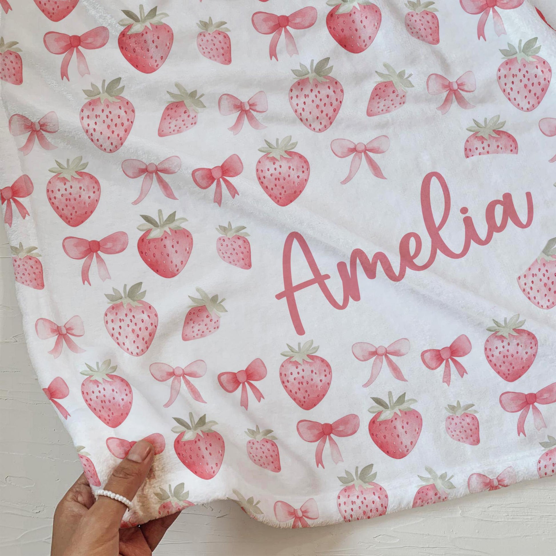 Pink Bow Personalized Blanket Baby Girl Coquette Blanket Berry Sweet Baby Blanket Custom Baby Gift Girl Baby Shower Gift New Baby Girl Gift