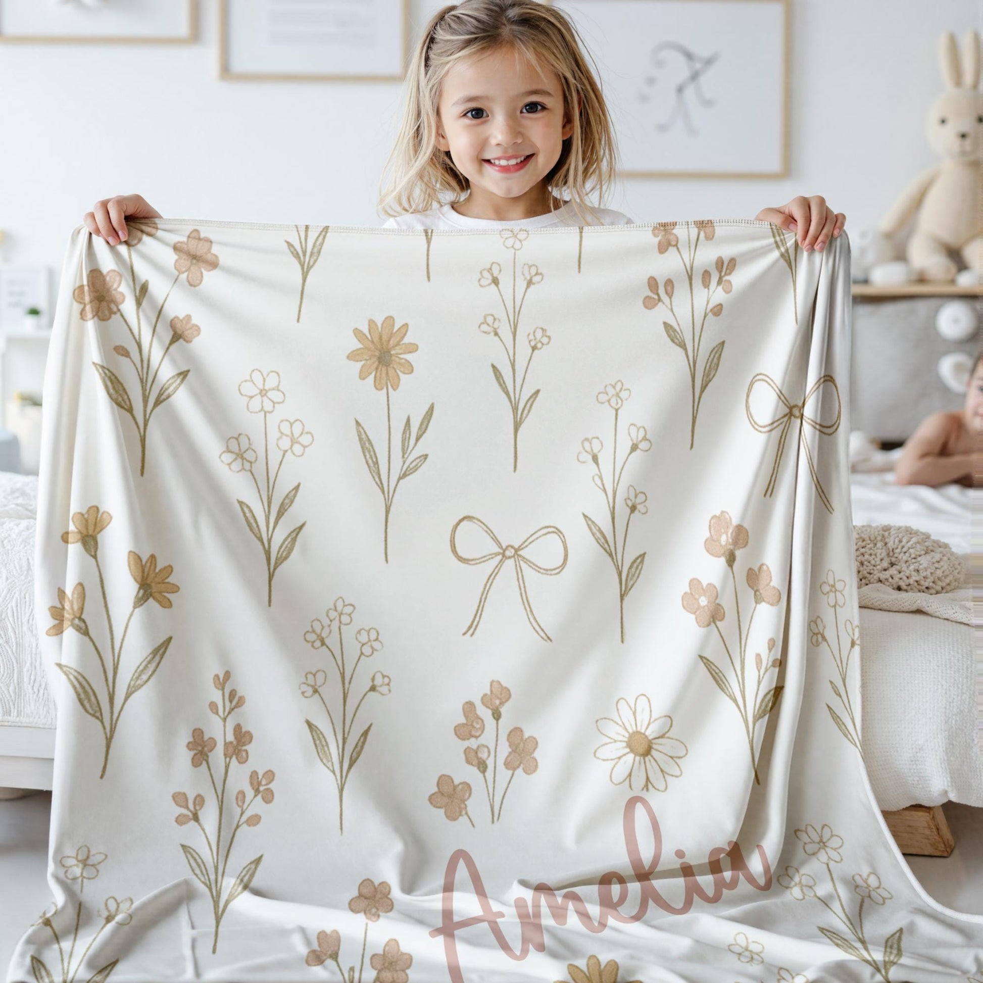 Coquette Blanket Floral Personalized Blanket Baby Girl Floral Baby Blanket Custom Baby Gift Girl Baby Shower Gift New Baby Boho Gift Blanket