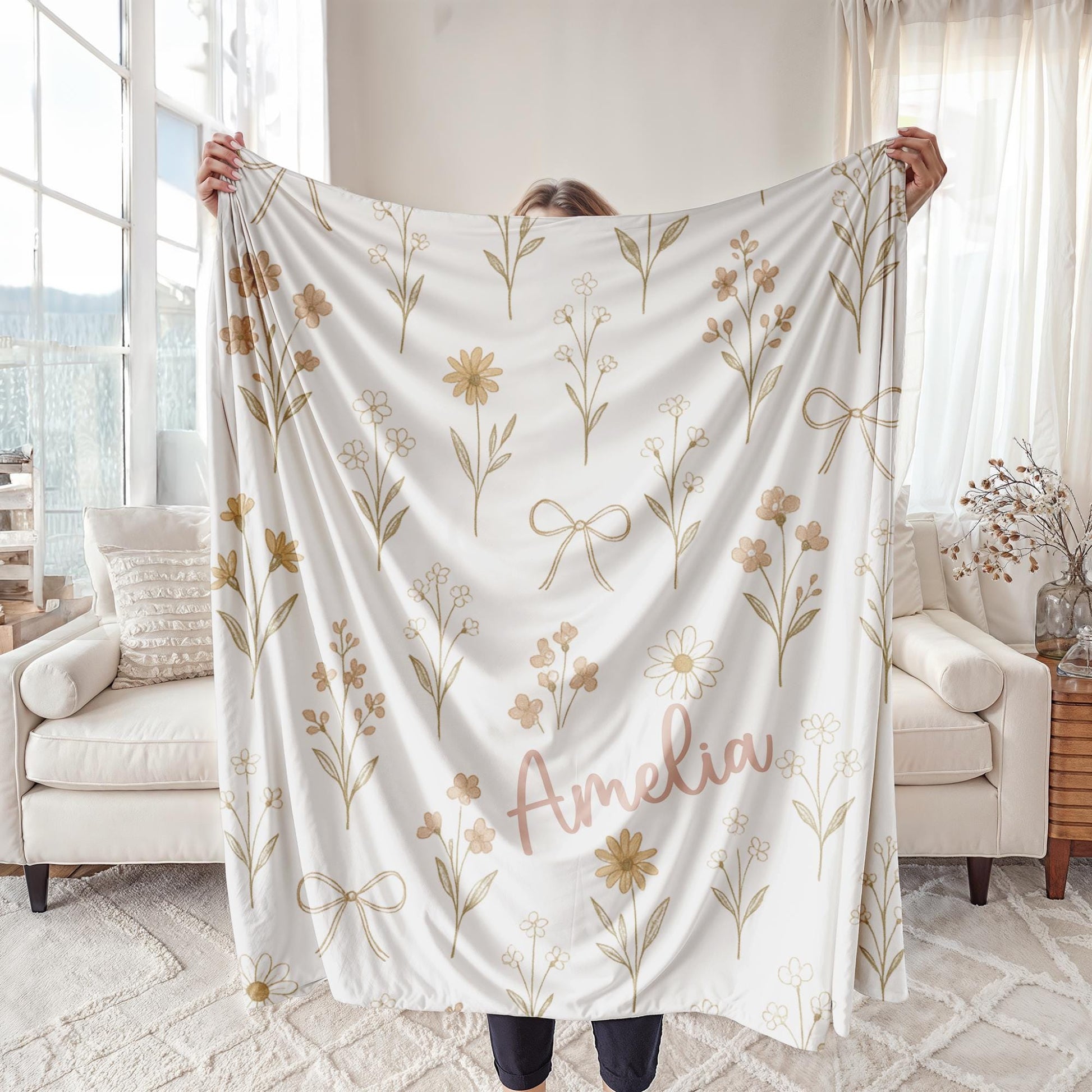 Coquette Blanket Floral Personalized Blanket Baby Girl Floral Baby Blanket Custom Baby Gift Girl Baby Shower Gift New Baby Boho Gift Blanket