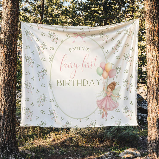 Fairy First Birthday Banner Personalized 1st Birthday Fairy Party Decor Photo Backdrop Enchanted Garden Custom Sign Whimsical Garden Theme