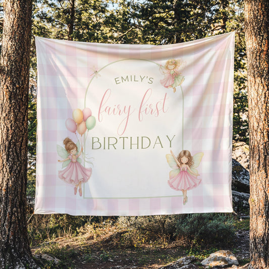 Fairy First Birthday Banner Personalized 1st Birthday Fairy Party Decor Photo Backdrop Enchanted Garden Custom Sign Whimsical Garden Theme