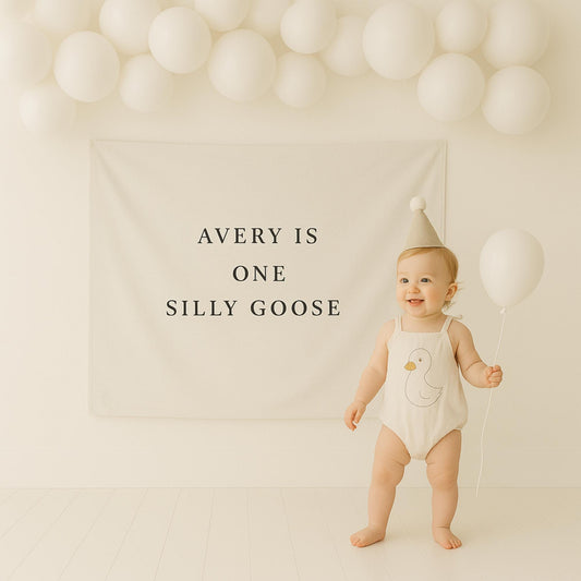 One Silly Goose Birthday Personalized Banner 1st Birthday Silly Goose Party Decor Photo Backdrop Goose Custom Banner First Birthday Ideas
