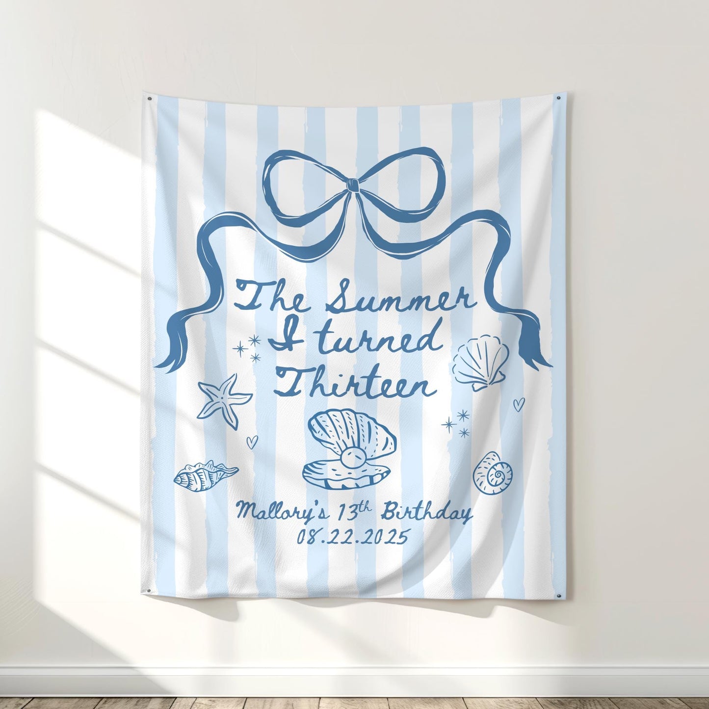 the summer i turned, 13th birthday banner, 13th birthday sign, shell birthday decor, i turned backdrop, summer turned decor, the summer i decor, summer i banner, the summer i banner, 13th birthday decor, seashell backdrop, seashell banner, summer i turned sign