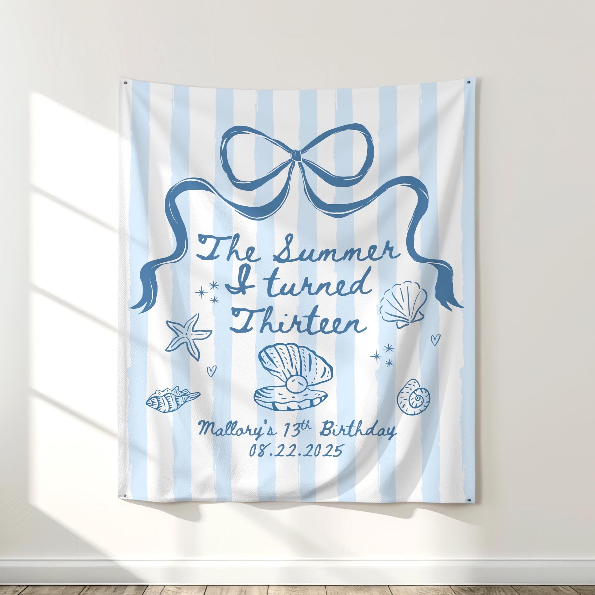 the summer i turned, 13th birthday banner, 13th birthday sign, shell birthday decor, i turned backdrop, summer turned decor, the summer i decor, summer i banner, the summer i banner, 13th birthday decor, seashell backdrop, seashell banner, summer i turned sign