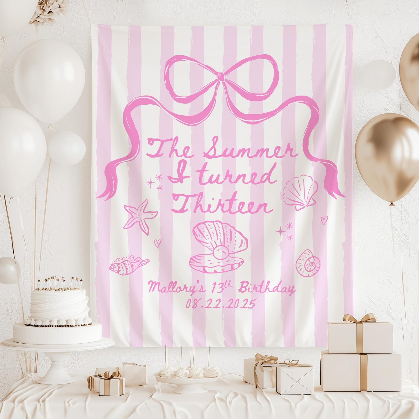 The Summer I Turned Birthday Party Banner Decor, Any Age Custom Birthday Tapestry, Custom 30th Birthday Party Decor, Coastal Birthday Backdrop