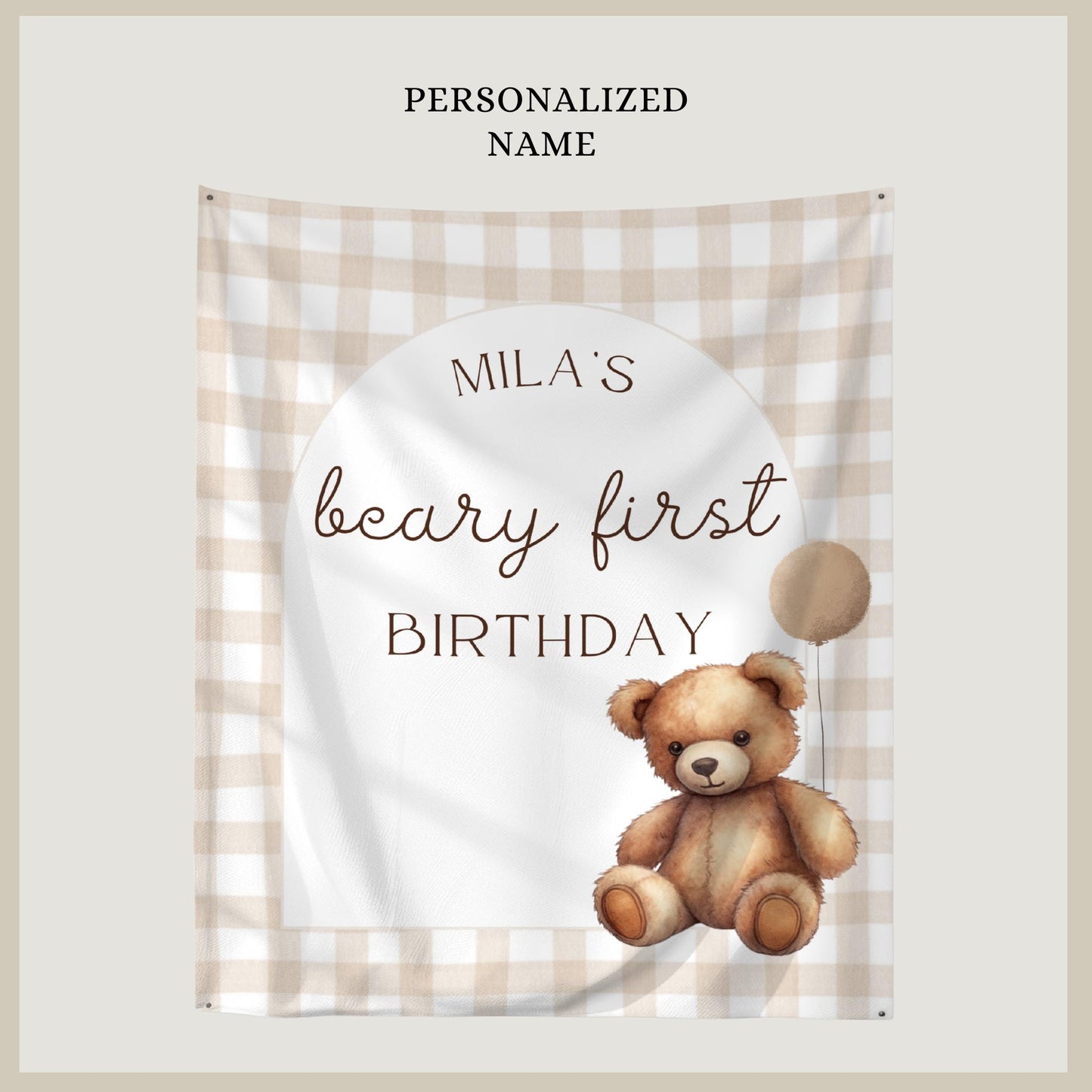Beary First Birthday Banner, Custom Woodland Animal Decor, Teddy Bear Themed Party Supplies for 1st Birthday