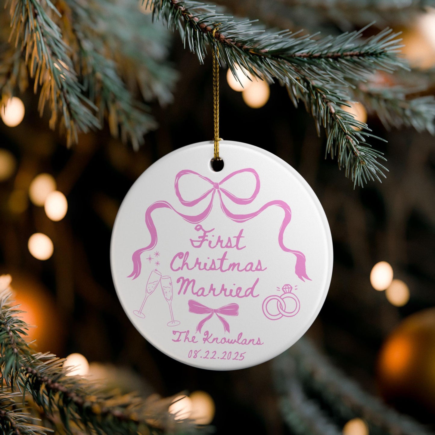 Custom First Christmas Married Ornament, Personalized Holiday Gift, Unique Keepsake for Newlywed Couples