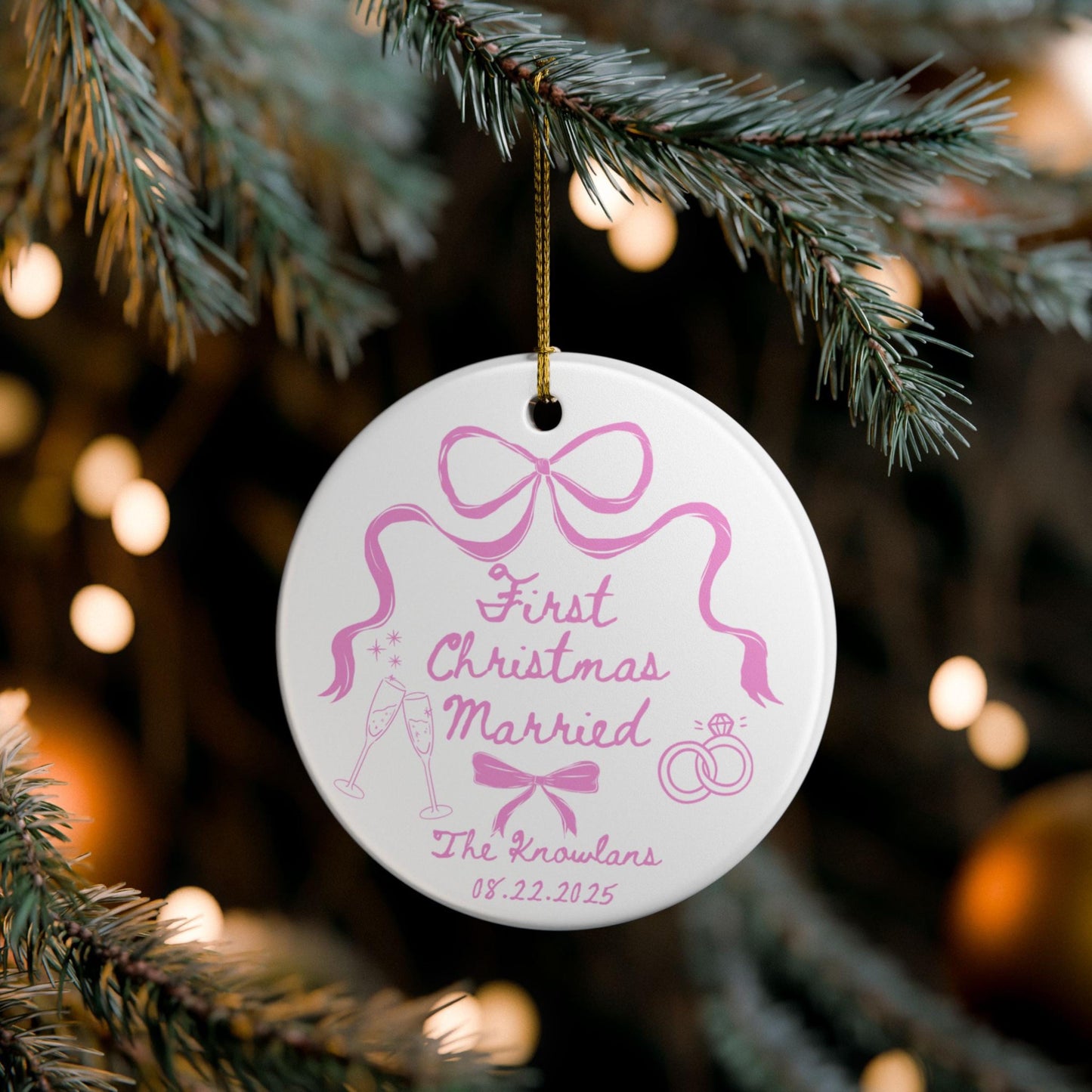 Custom First Christmas Married Ornament, Personalized Holiday Gift, Unique Keepsake for Newlywed Couples