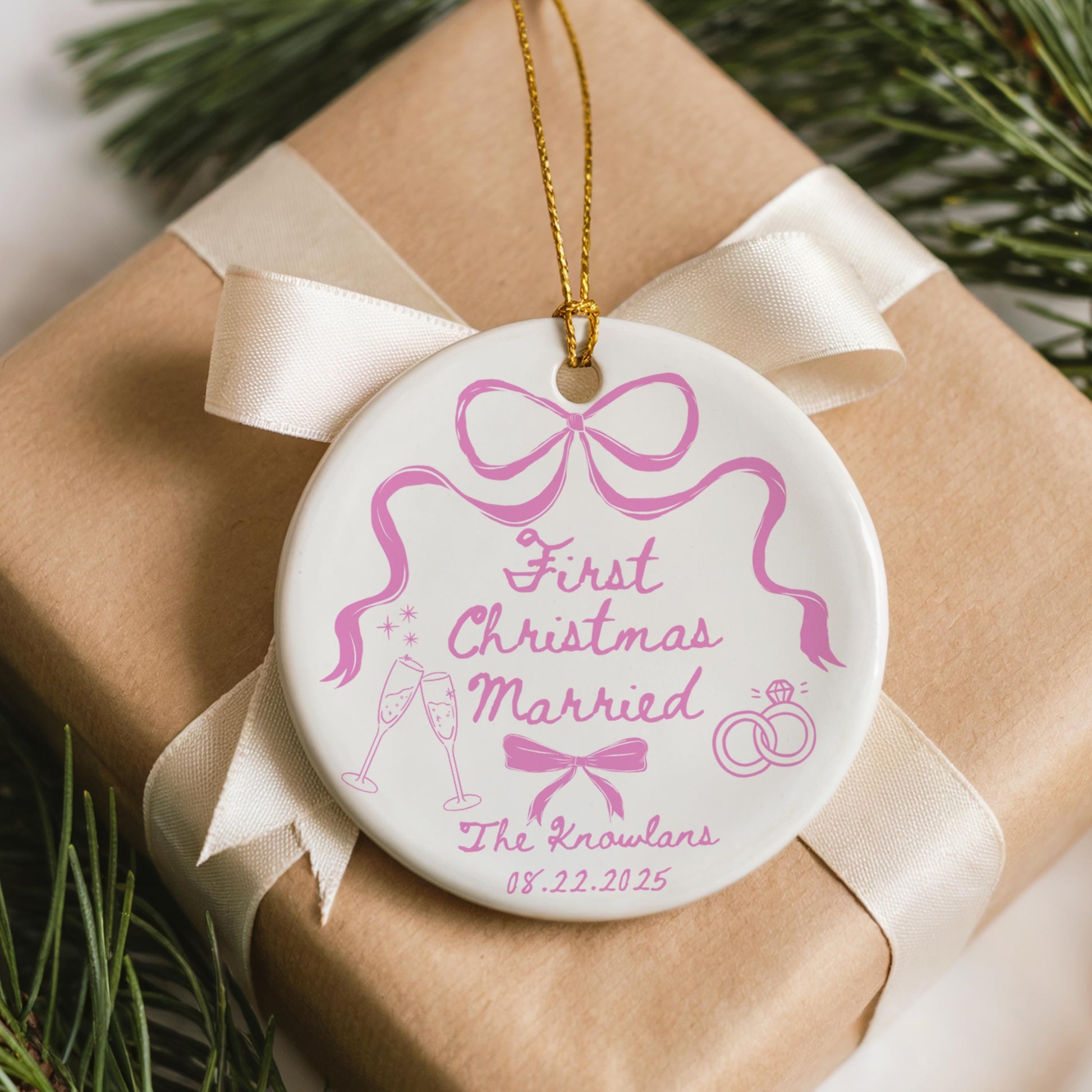 Custom First Christmas Married Ornament, Personalized Newlywed Gift, Unique Couple Keepsake, Holiday Decor