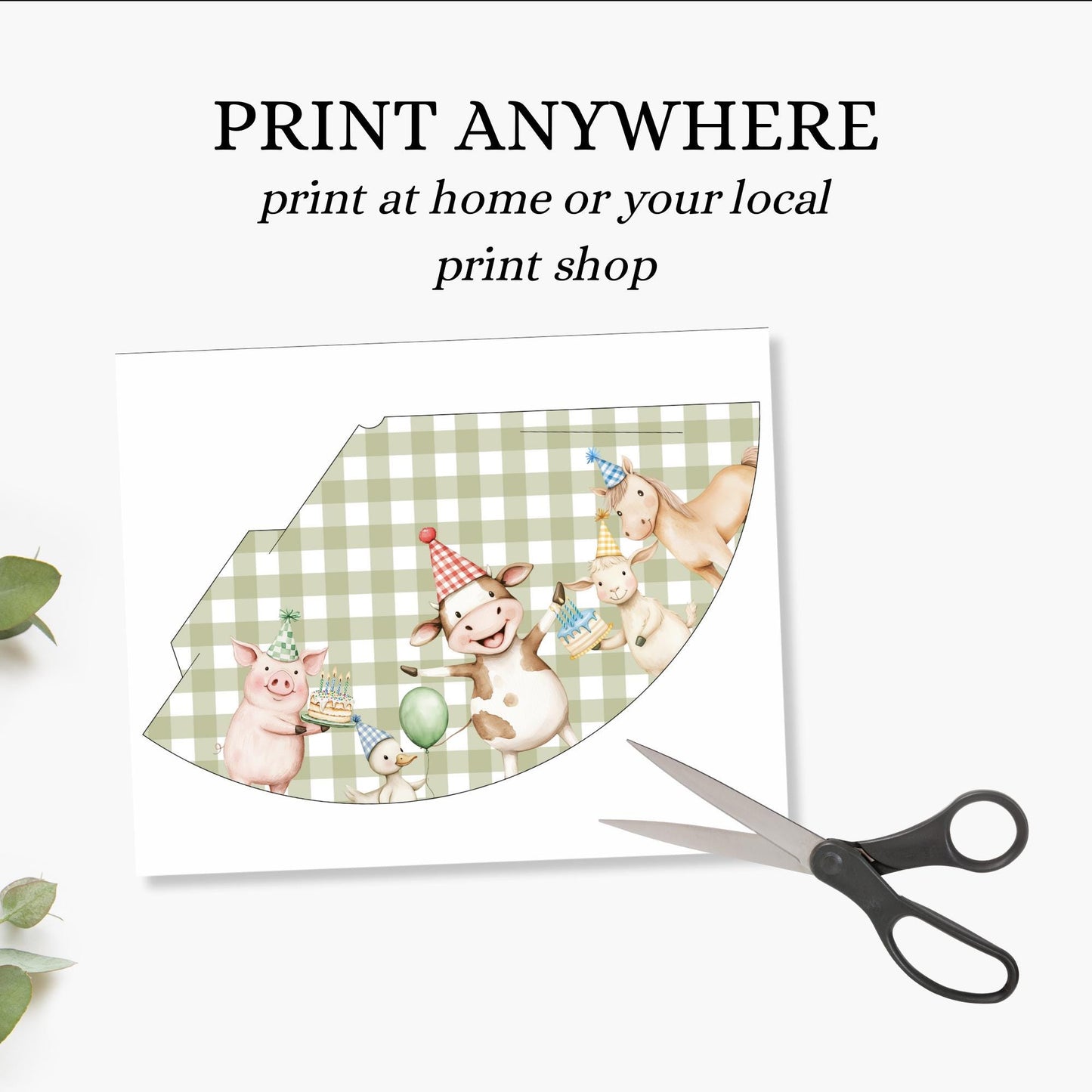 Farm Animal Party Birthday Hats, Printable Decorations for Kids, Fun Animal Party Supplies, Instant Download