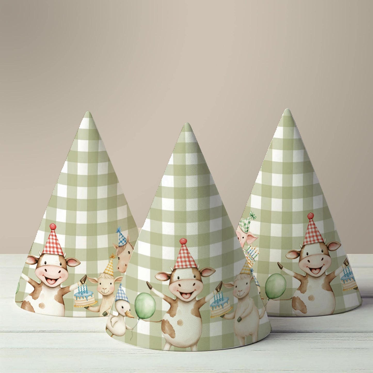 Farm Animal Party Printable Birthday Hats, Cute Animal Party Decorations for Kids, Instant Download