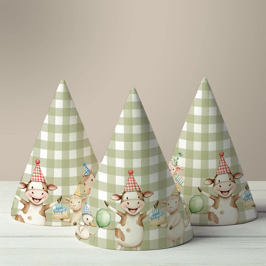 Farm Animal Party Printable Birthday Hats, Cute Animal Party Decorations for Kids, Instant Download