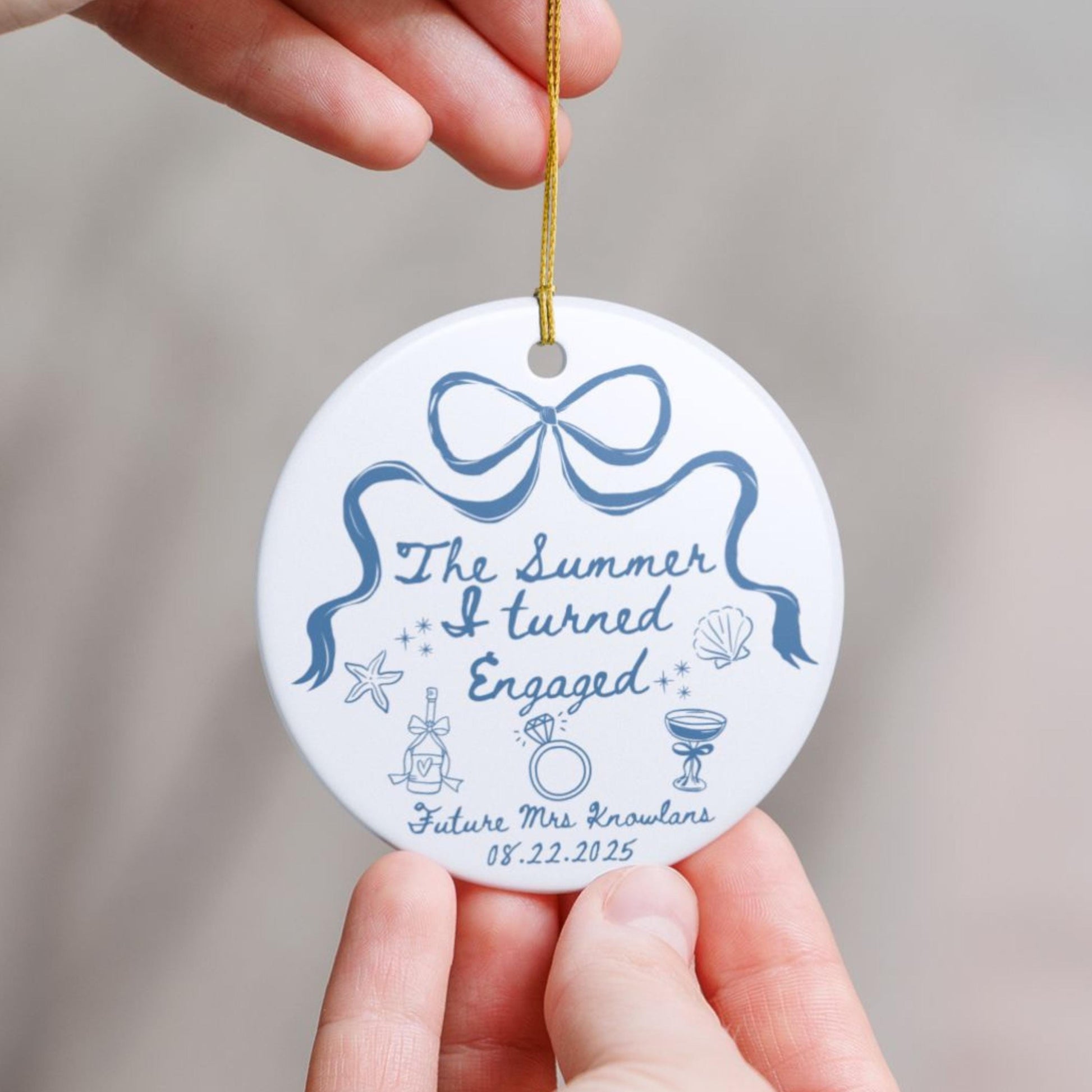 The Summer I Got Engaged Ornament, Personalized Wedding Gift, Bride to Be Keepsake, Bridal Shower Decor