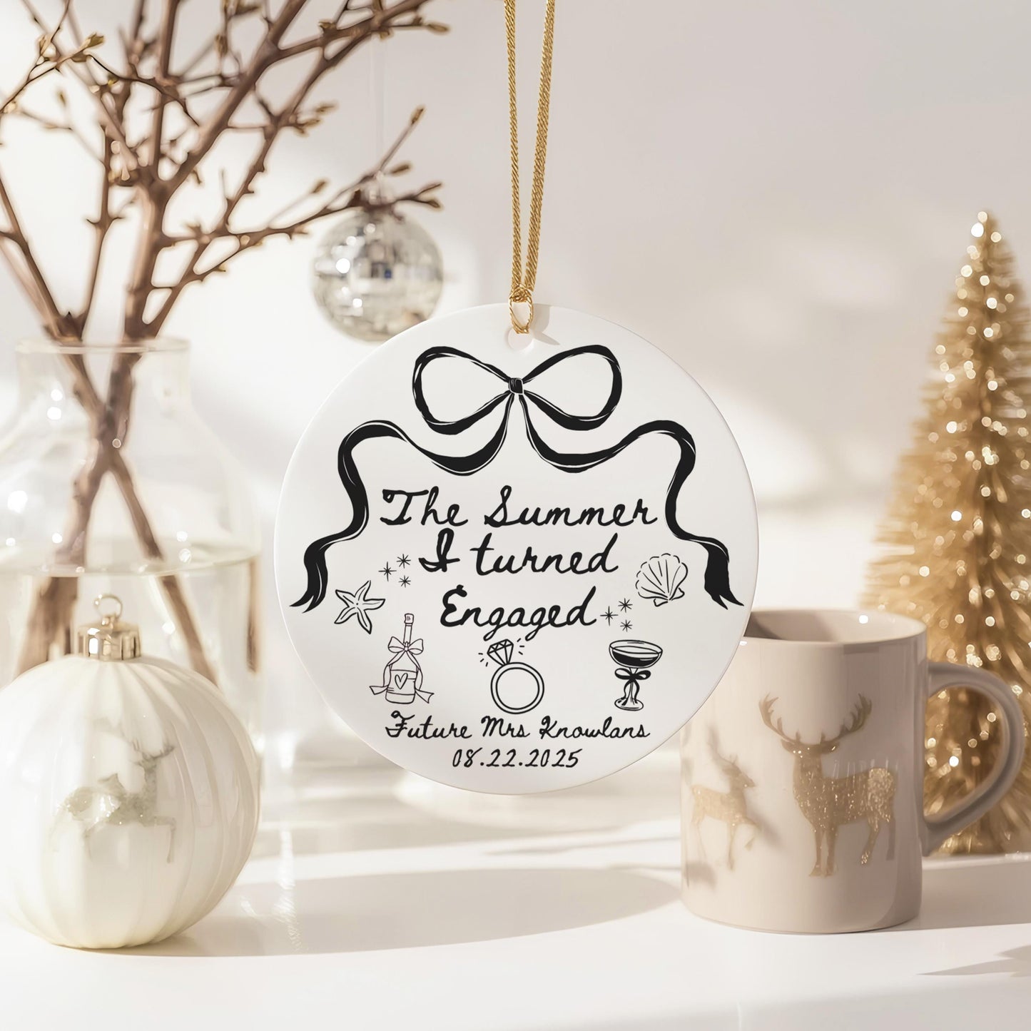 The Summer I Got Engaged Ornament, Unique Bridal Shower Gift, Personalized Wedding Decor, Engagement Keepsake