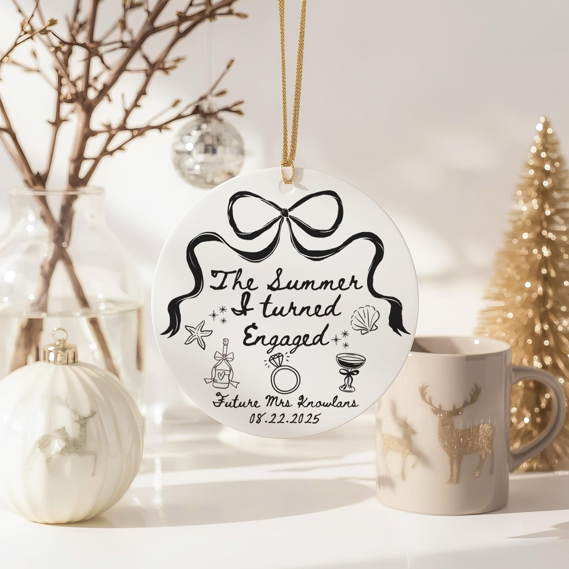 The Summer I Got Engaged Ornament, Unique Bridal Shower Gift, Personalized Wedding Decor, Engagement Keepsake