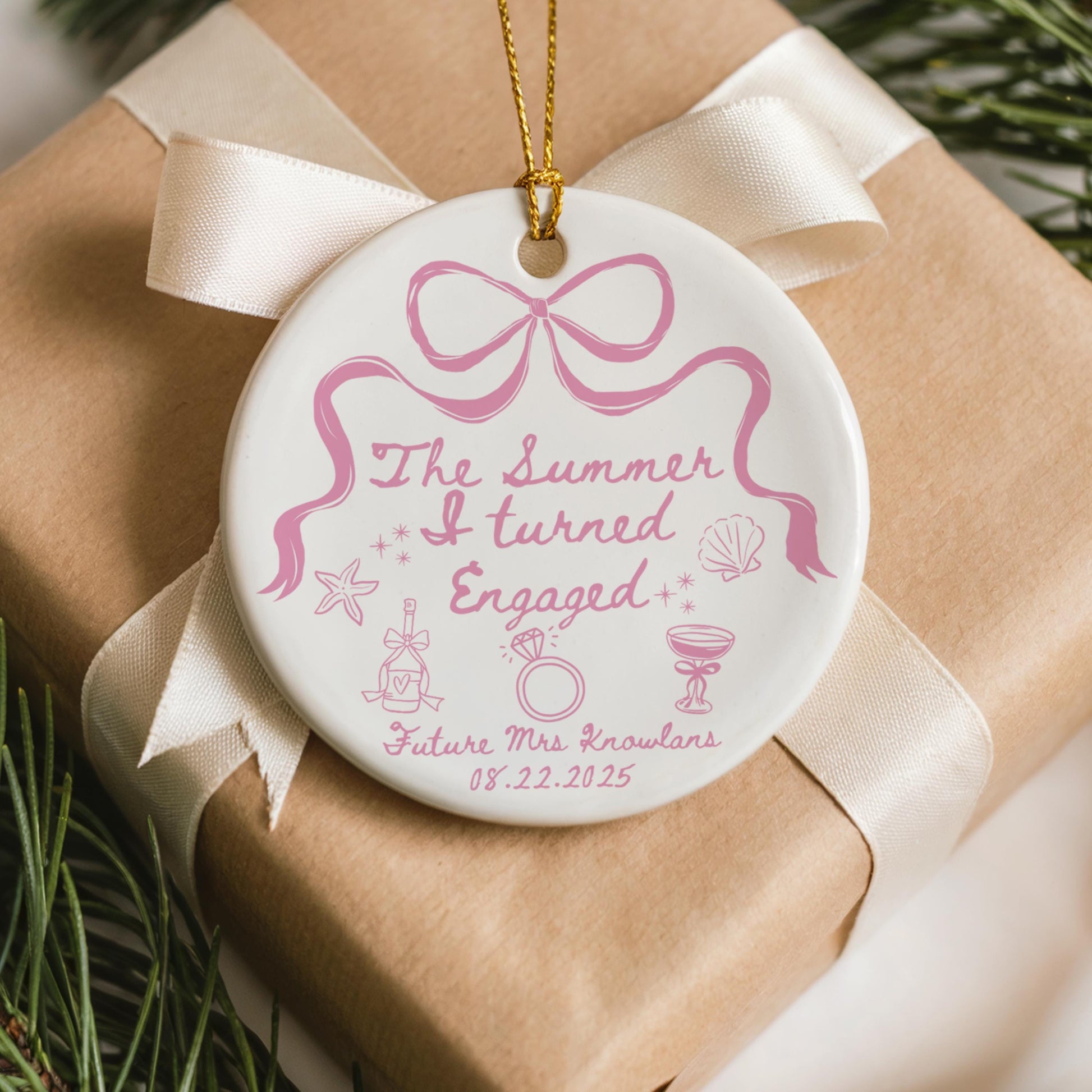 Custom Engagement Christmas Ornament Summer I Turned Engaged Ornament Personalized Newly Engaged Gift Bridal Shower Engagement Ornament