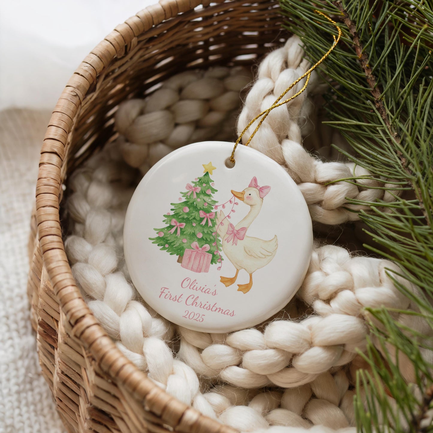 Silly Goose Baby First Christmas Ornament 2025 Personalized Baby Girl 1st Christmas Ornament with Name Baby Shower Gift Baby Family Keepsake