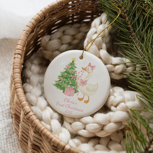 Silly Goose Baby First Christmas Ornament 2025 Personalized Baby Girl 1st Christmas Ornament with Name Baby Shower Gift Baby Family Keepsake