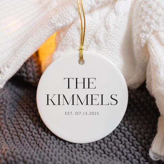 Personalized Ceramic Ornament Wedding Gift For Newlywed First Christmas Tree Decoration Family Keepsake Wedding Date Establishment Gift