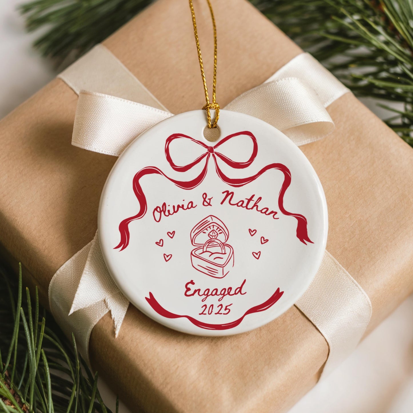 engaged christmas ornament, custom, engagement, keepsake, first Christmas, gift, couples, personalized