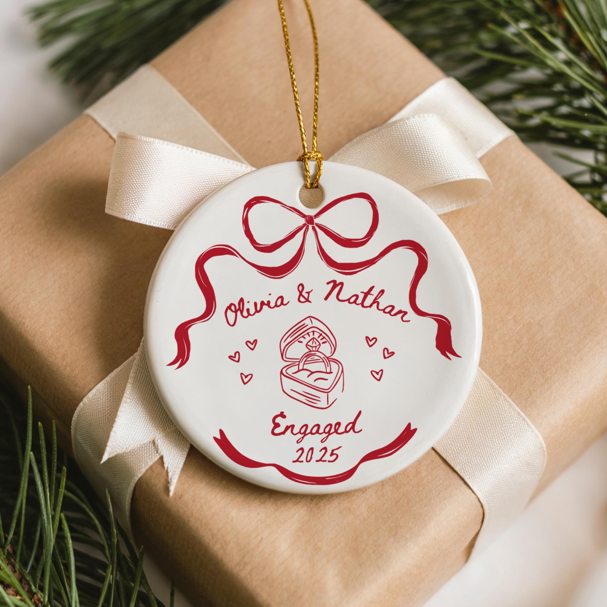 engaged christmas ornament, custom, engagement, keepsake, first Christmas, gift, couples, personalized