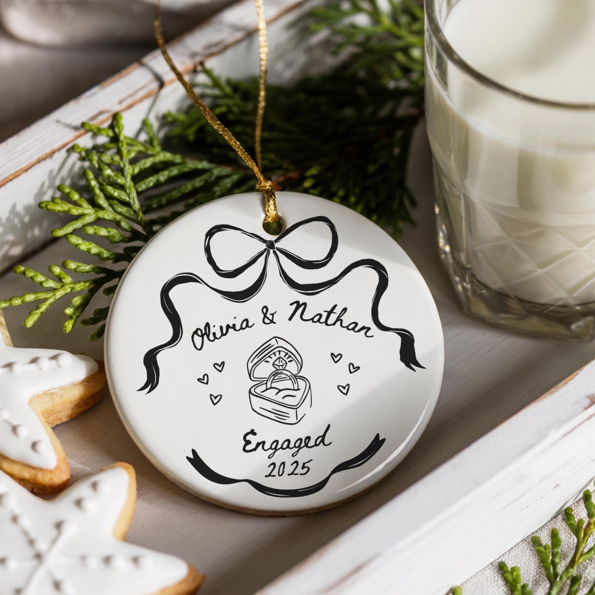 engaged christmas ornament, unique, personalized gift, couples, first Christmas, keepsake, engagement