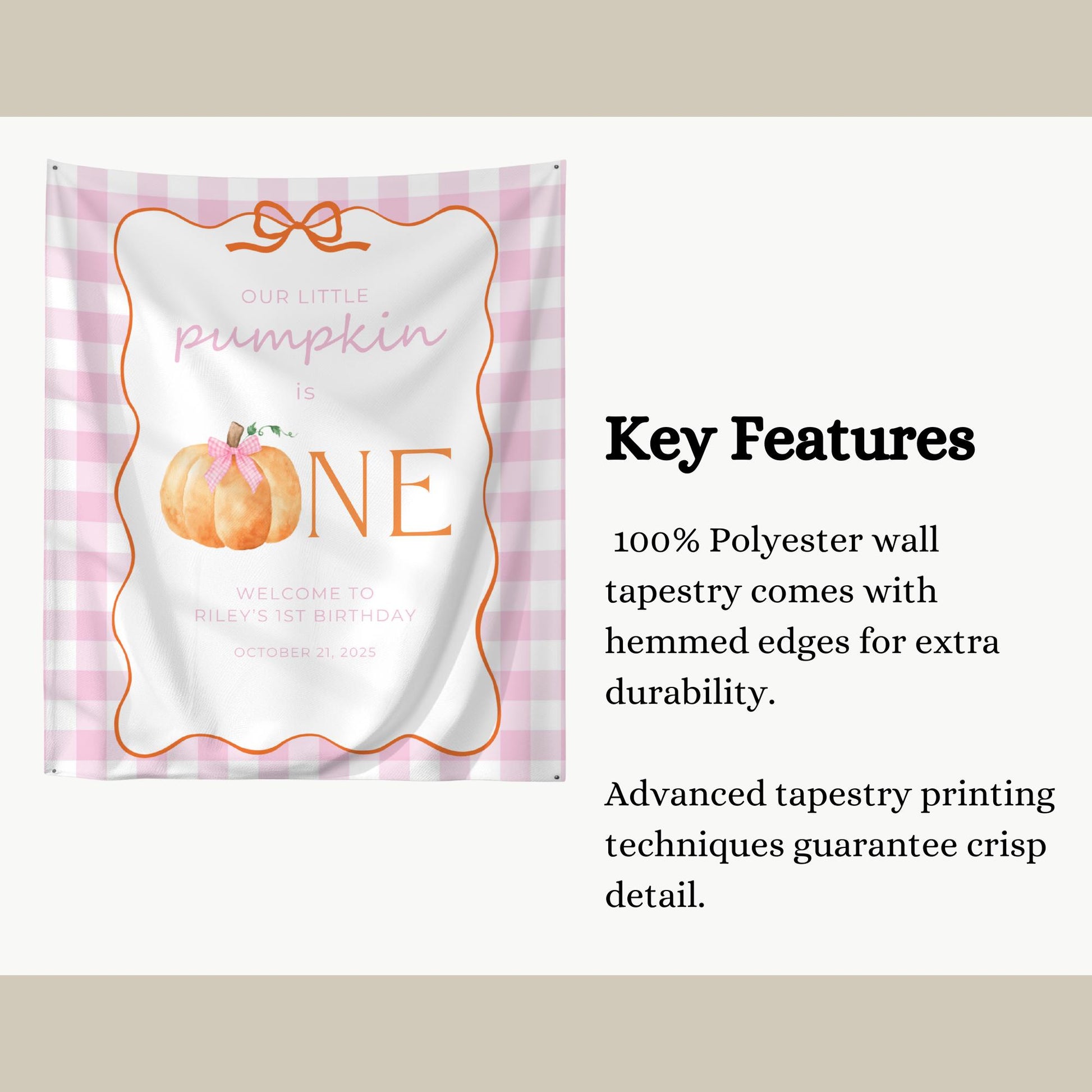 Our Little Pumpkin is One Banner, Pink Gingham Decor, Baby Girl First Birthday