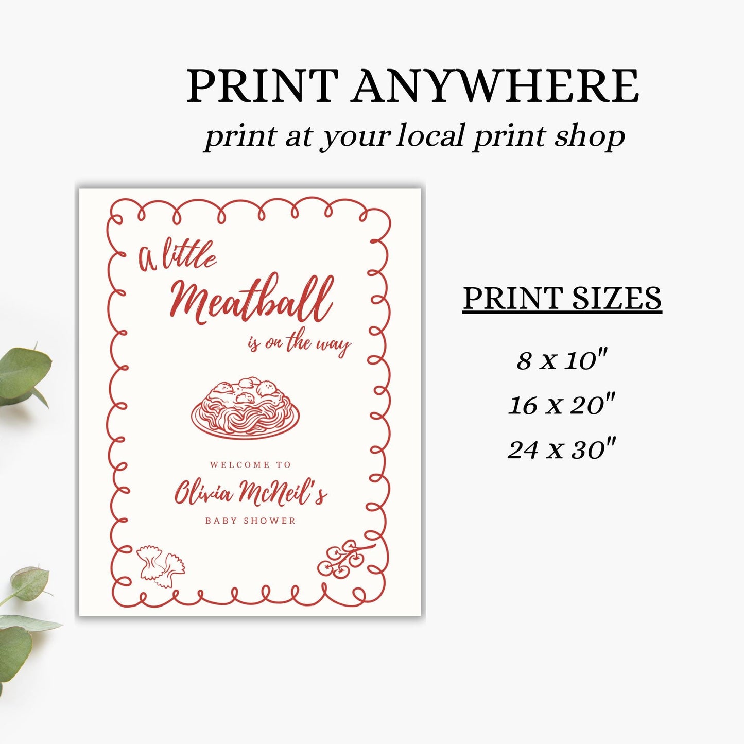 A Little Meatball Is On the Way Baby Shower Welcome Sign Italian Baby Invite Pasta Baby Shower Editable Template Gender Neutral Ciao Bambino