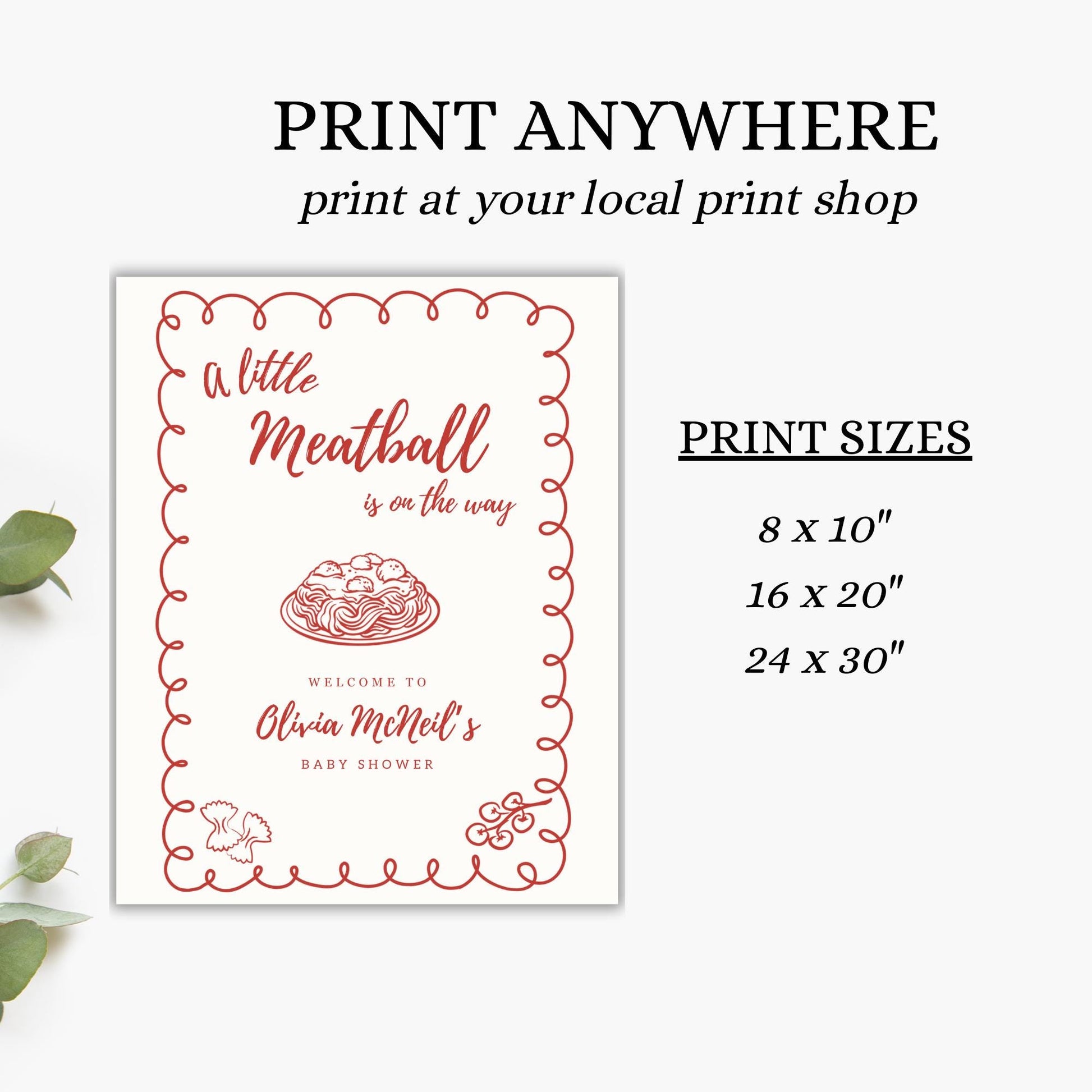 A Little Meatball Is On the Way Baby Shower Welcome Sign Italian Baby Invite Pasta Baby Shower Editable Template Gender Neutral Ciao Bambino